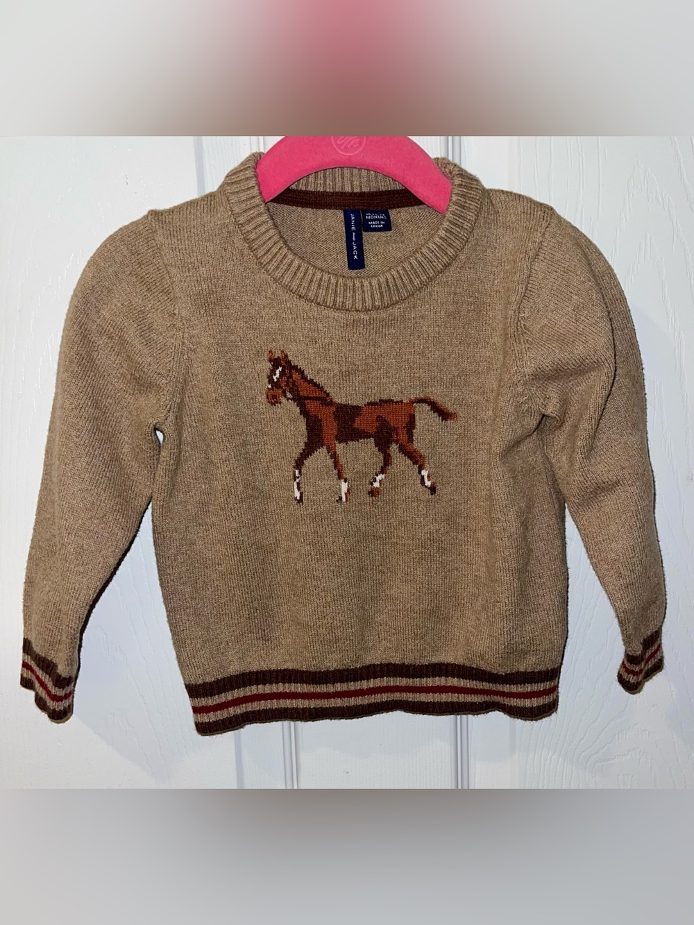 Janie and Jack tan knit sweater 18-24 months horse